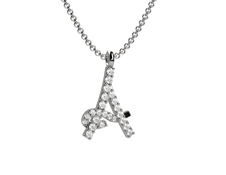 Lettering collana Oro con lettera A e diamanti