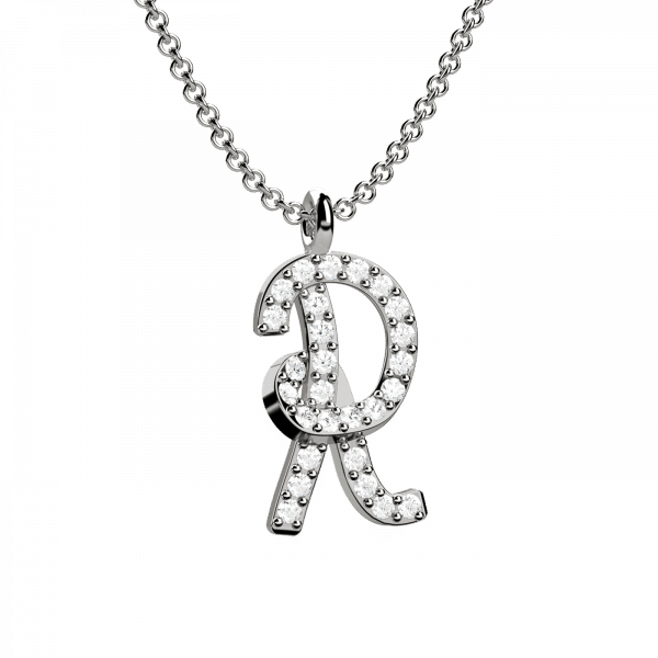 Lettering collana Oro con lettera R e diamanti