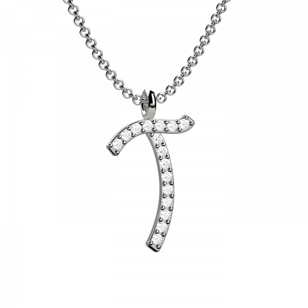 Lettering collana Oro con lettera T e diamanti