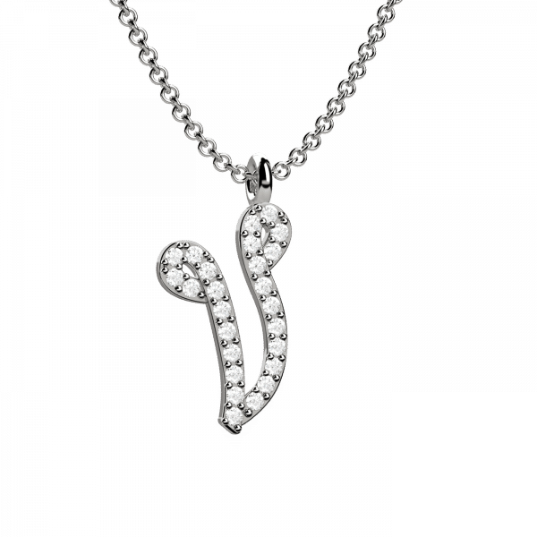 Lettering collana Oro con lettera V e diamanti
