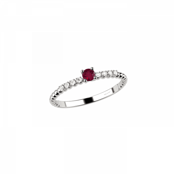Eternity anello con rubino e diamanti in oro bianco 18KT