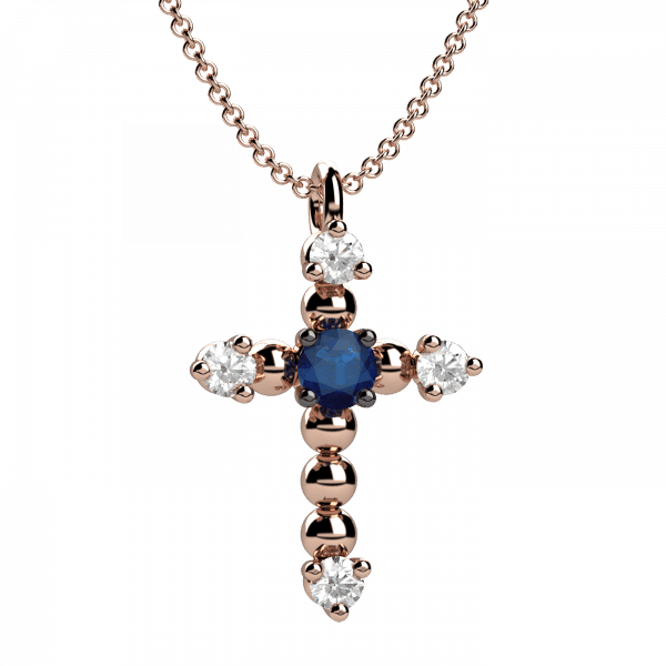 Infinity pendente croce zaffiri in Oro 18KT