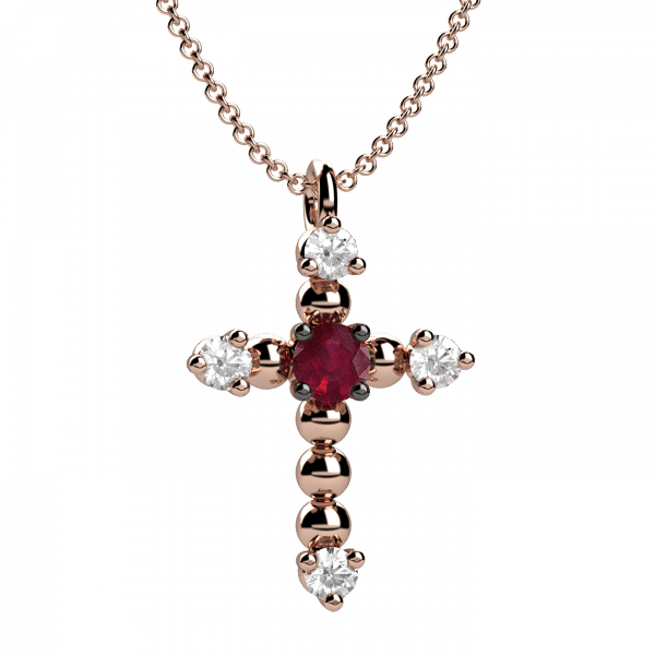 Infinity pendente croce con rubini in Oro 18KT