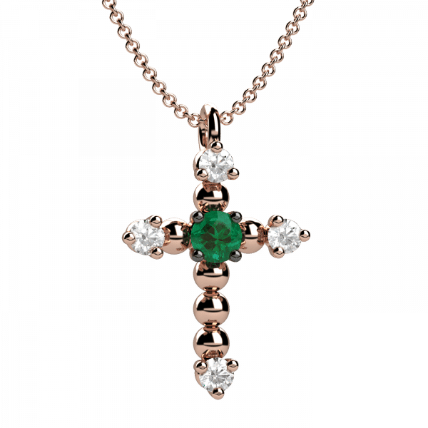 Infinity pendente croce con smeraldi in Oro 18KT