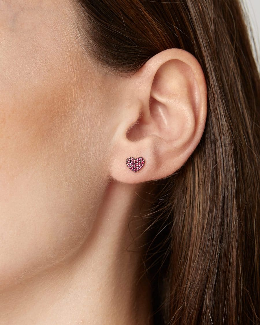 Bright orecchini rubini con cuore in Oro 18KT - immagine 2