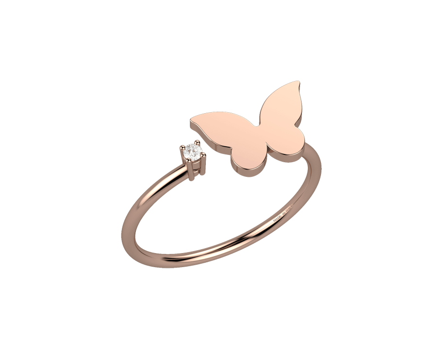 Simpleness anello con farfalla e diamante in Oro 18KT