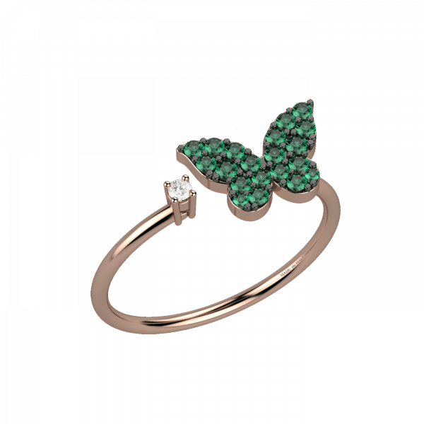 Colorfull anello farfalla con diamanti e tsavorite in Oro 18KT
