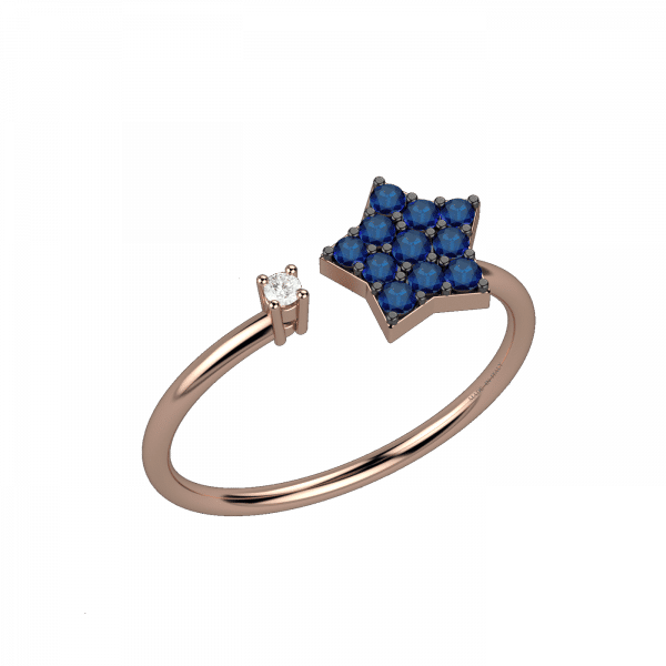 Colorfull anello stella con diamanti e zaffiri in Oro 18KT