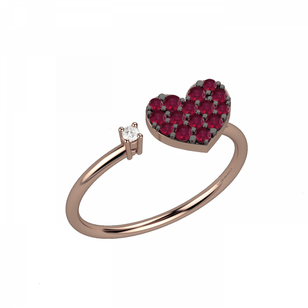 Colorfull anello cuore con diamanti e rubini in Oro 18KT