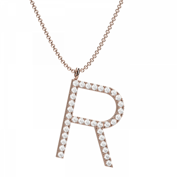 Initials collana Oro 18KT con lettera R in diamanti