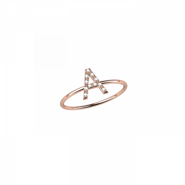 Initials ring in 18KT gold with letter A in diamonds