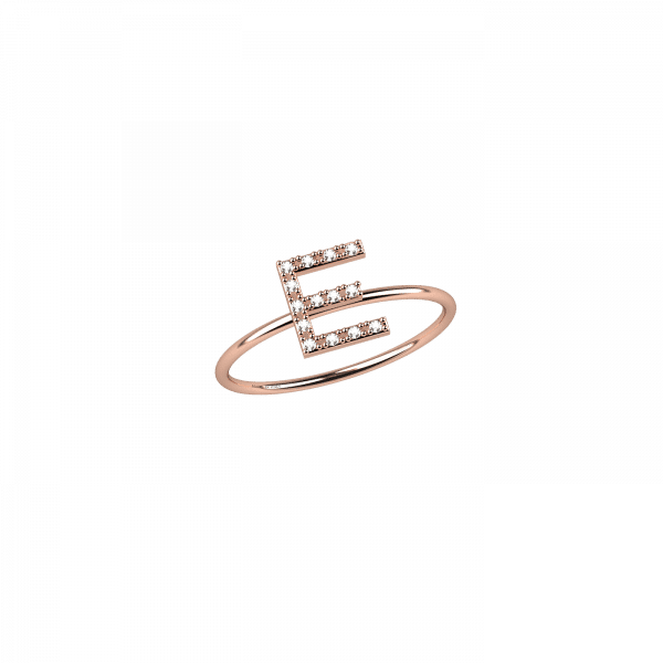 Initials ring in 18KT gold with letter E in diamonds