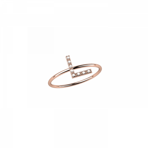 Initials ring in 18KT gold with letter L in diamonds