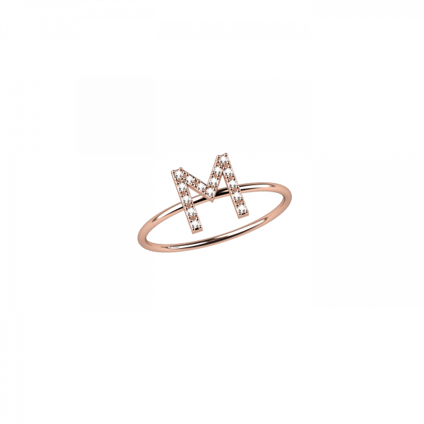 Initials 18KT gold ring with letter M in diamonds
