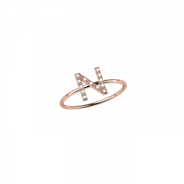 Initials ring in 18KT gold with letter N in diamonds
