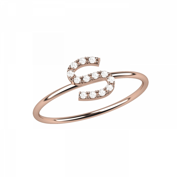 Initials ring in 18KT gold with letter S in diamonds