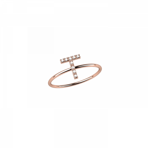 Initials 18KT gold ring with letter T in diamonds