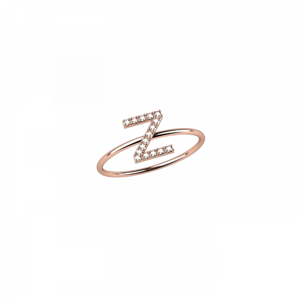 Initials 18KT gold ring with letter Z in diamonds