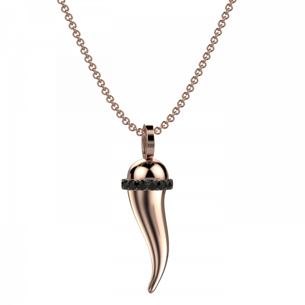 Lucky charm collana corno Oro 18KT e diamanti neri