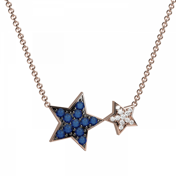 Twins collana stelle in Oro 18 K diamanti e zaffiri