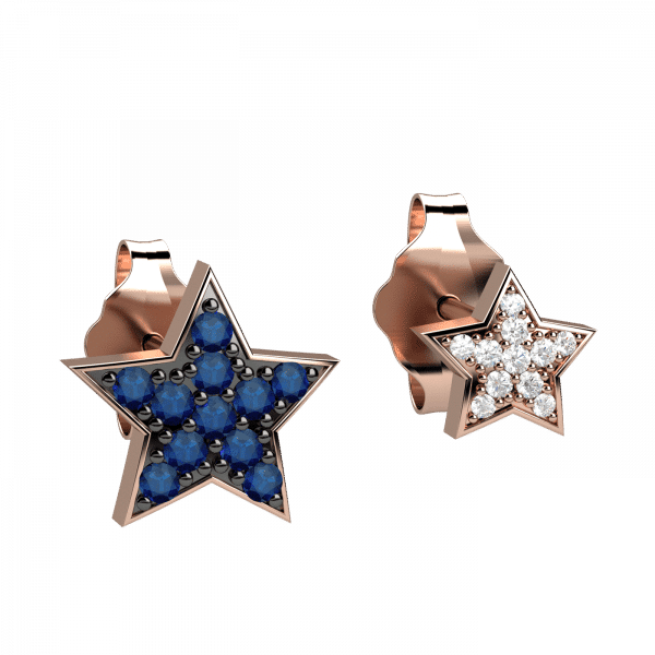 Twins orecchini stelle in Oro 18KT diamanti e zaffiri