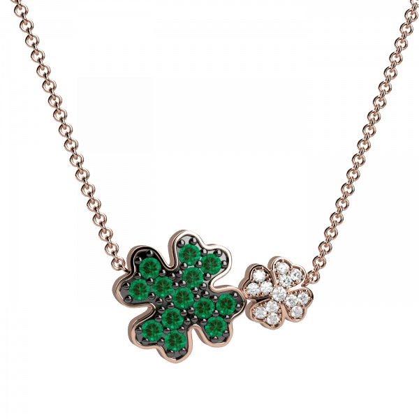 Twins la collana quadrifogli in Oro 18KT diamanti e tsavorite