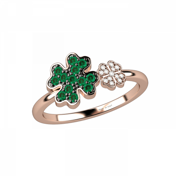 Twins anello quadrifogli in Oro 18KT diamanti e tsavorite