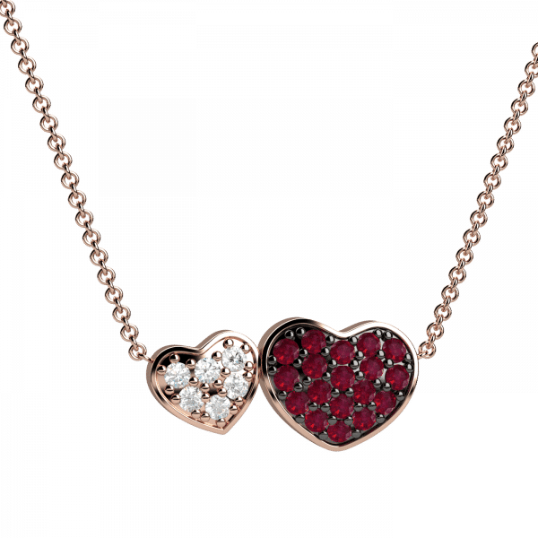 Twins collana cuori in Oro 18KT diamanti e rubini