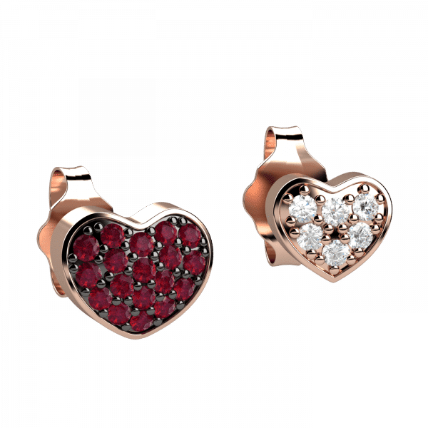 Twins orecchini cuori in Oro 18KT diamanti e rubini