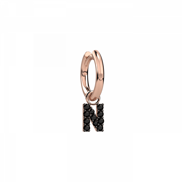 Litte shine orecchino lettera N Oro e diamanti neri