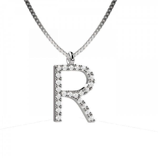 Lighter collana lettera R in Oro 18KT e diamanti