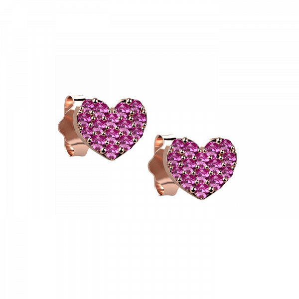 Feelings heart-shaped earrings in 18KT gold with pink sapphires