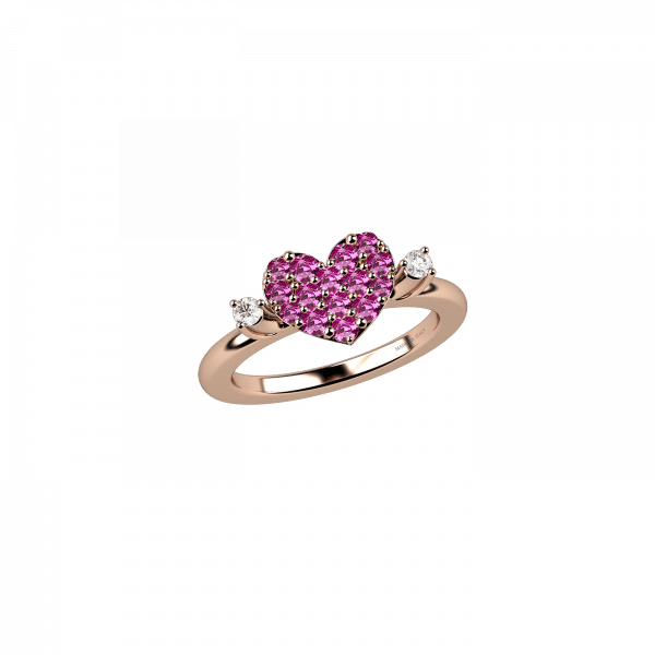 Feelings heart-shaped ring with pink sapphires crafted in 18KT gold and adorned with diamonds<br><br><br>