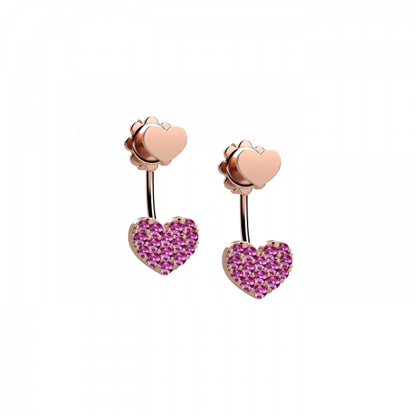 Feelings orecchini con cuore zaffiri rosa Oro 18KT