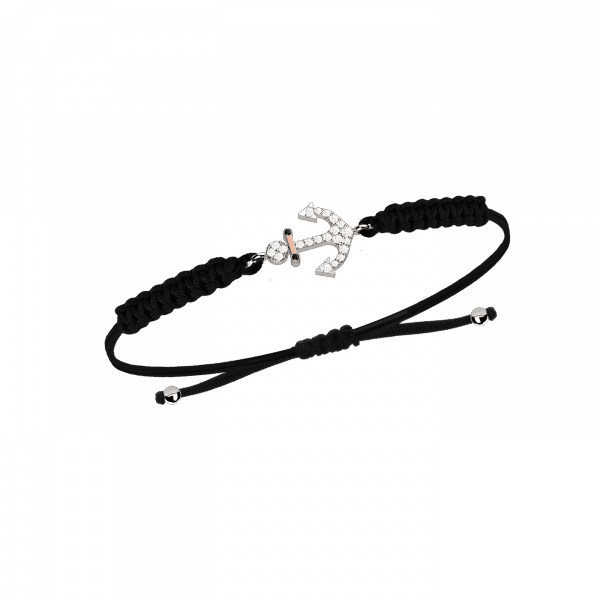 Caucciù bracciale ancora in Oro 18KT diamanti neri e diamanti