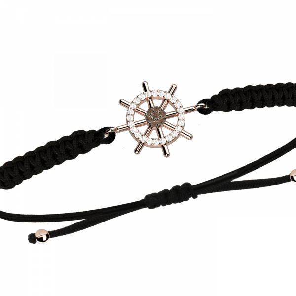 Caucciù bracciale timone in Oro 18KT diamanti brown e diamanti