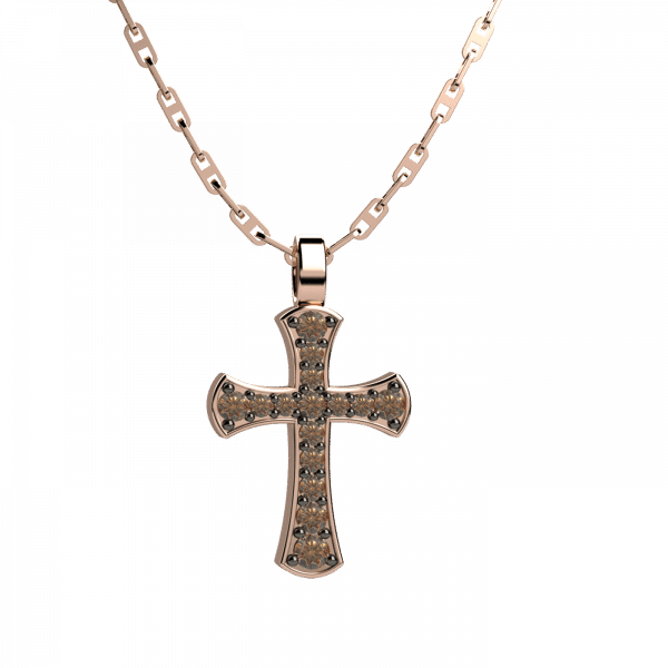 Revival collana croce in Oro 18KT e diamanti brown