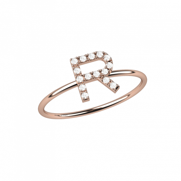 Initials anello Oro 18KT con lettera R in diamanti