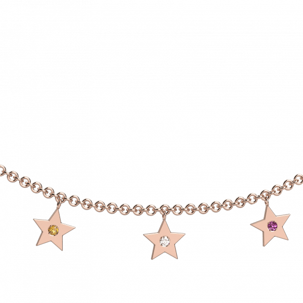 Chain of stars collana 18KT con cuori di diamanti e zaffiri colorati