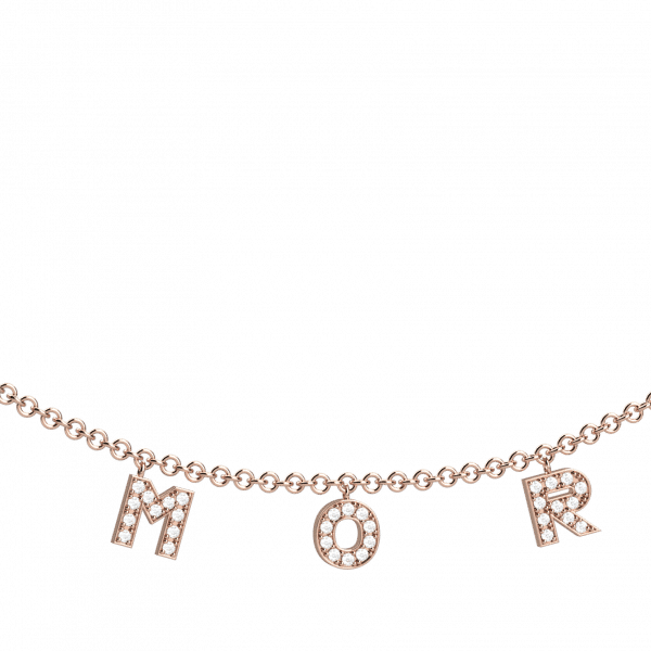 Love us collana oro rosa 18KT scritta "Amore" con diamanti