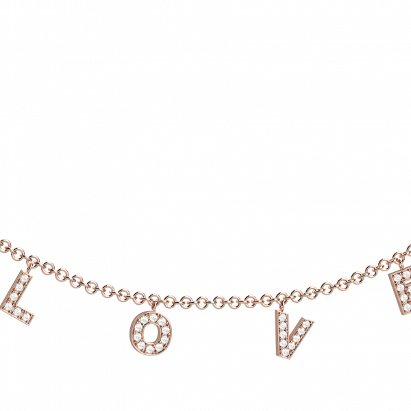 Love us collana oro rosa 18KT scritta "Love" con diamanti