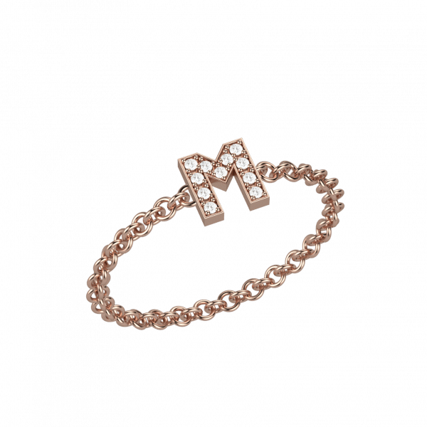Precious letters B rings with chain in 18KT rose gold