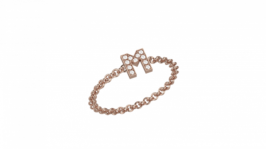Precious letters M anelli con catena in oro rosa 18KT