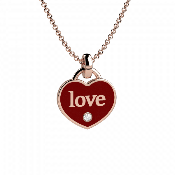 Heart collana in oro rosa 18KT con pendente a cuore smaltato bourdeaux e diamantino