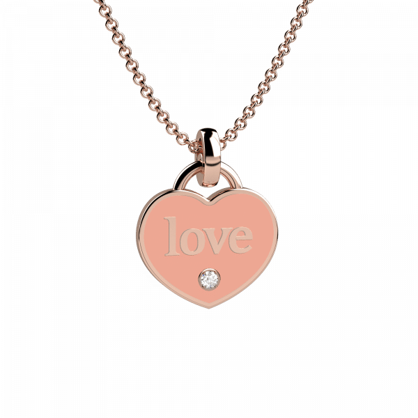 Heart collana in oro rosa 18KT con pendente a cuore smaltato salmone e diamantino