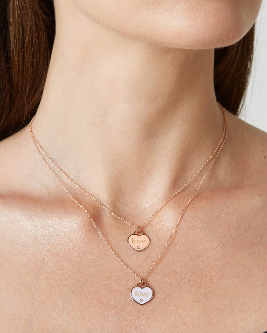 Heart collana in oro rosa 18KT con pendente a cuore smaltato salmone e diamantino - Image 2