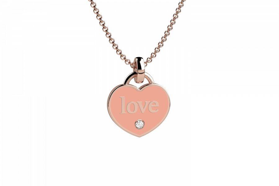 Heart collana in oro rosa 18KT con pendente a cuore smaltato salmone e diamantino