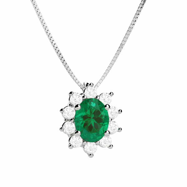 Eternal collana in oro bianco 18KT con smeraldo e diamanti