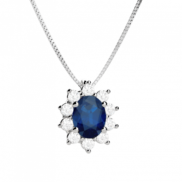 Eternal collana in oro bianco 18KT con zaffiro e diamanti