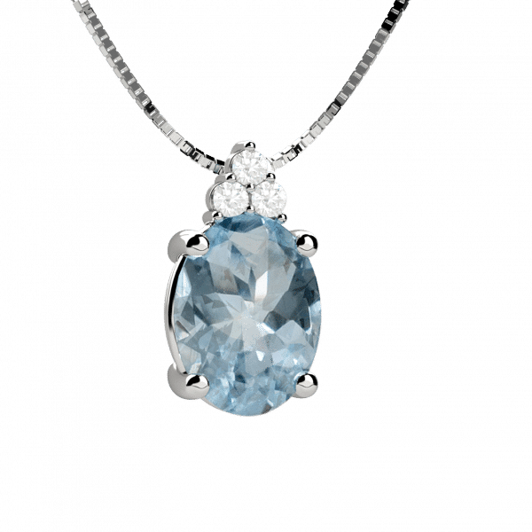 Lux collana in oro bianco 18KT con pendente ovale di acquamarina e diamanti